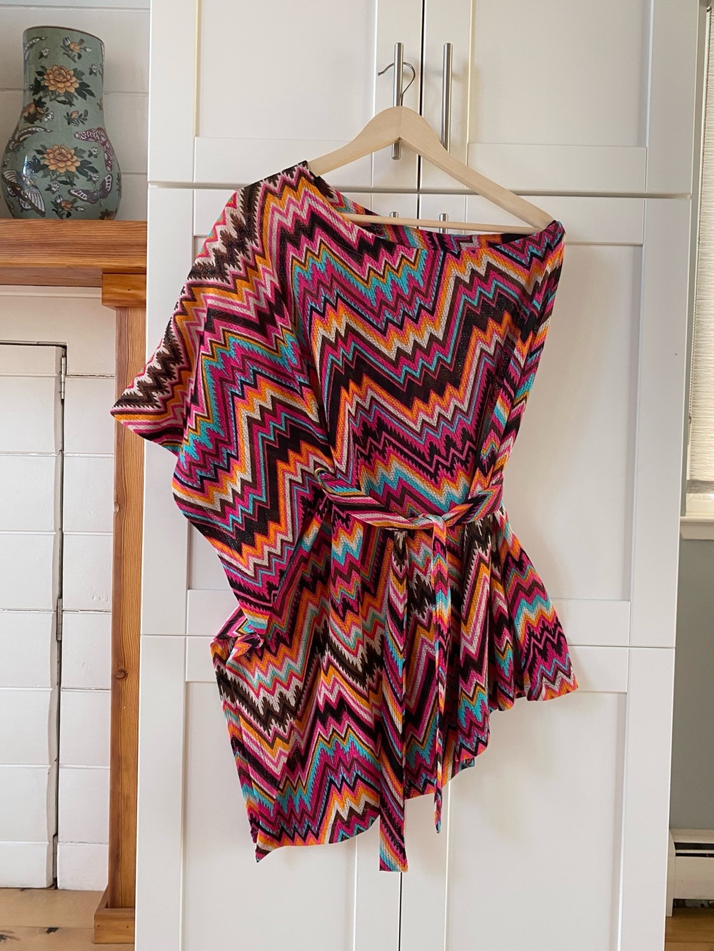 NWT Tricia Fix Chevron One Shoulder Tie Waist Cover Up Dress